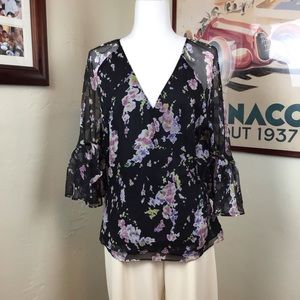 Lauren Ralph Lauren Faux Wrap Bell Sleeve Top Sz L